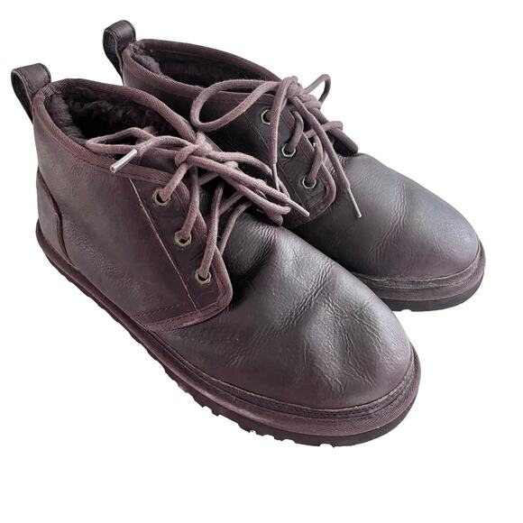 UGG Neumel Men’s Brown Leather Wool Chukka Ankle Boots Size 8